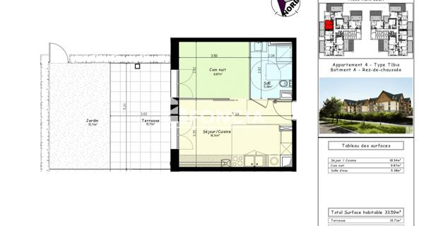 Location Studio 33.59 m² - Honfleur 14600