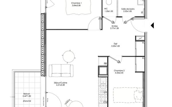 Appartement à vendre    3 pièces • 60,50 m2 Neuville-sur-Saône
