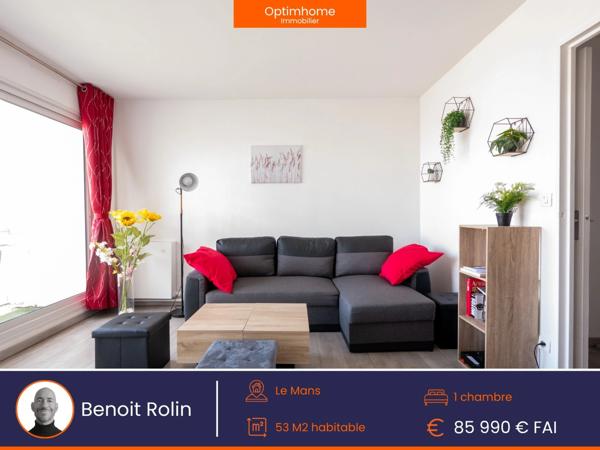 Appartement T2 de 52,88 m² avec balcon, vue panoramique – Le Mans (72) Quartier Est