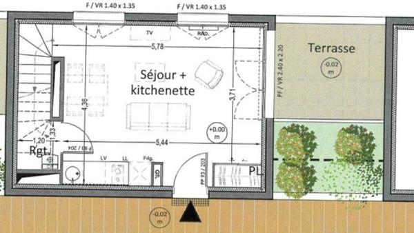 A louer VILLENAVE D'ORNON (33), appartement T2 de 45 m² avec terrasse de 7 m²