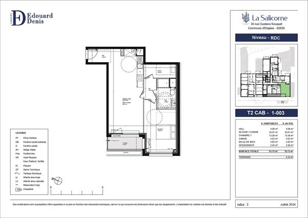 Appartement Etaples 2 pièces 53.73m² + terrasse