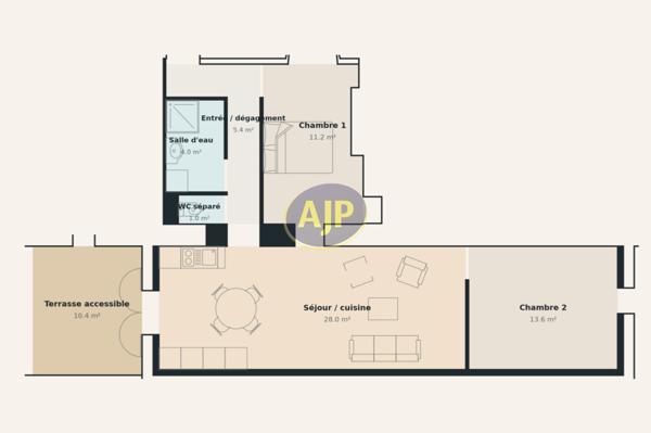 Appartement à vendre Bordeaux - 3 pièces, 64m² avec 2 chambre(s) à 330 000€ - AJP Immobilier Bordeaux Nansouty