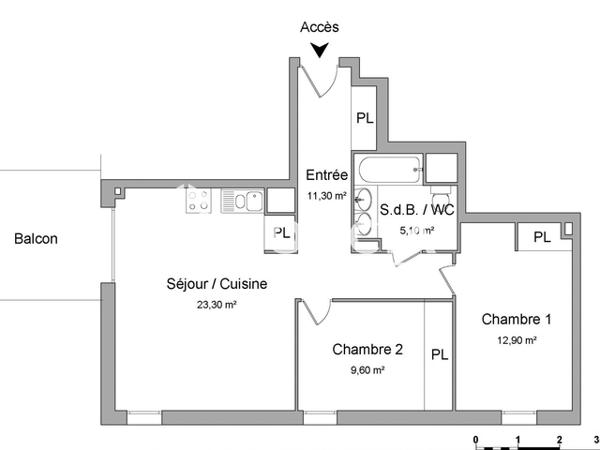Location Appartement 3 pièces 62.2 m² - 5001 RUE JEAN RAYMOND GUYON Lormont 33310