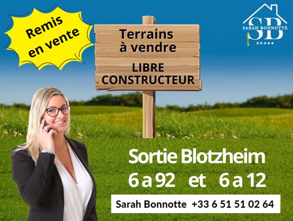 Blotzheim (68730) REMIS EN VENTE : LIBRE CONSTRUCTEUR, Terrains constructibles : 692 m2 / 612 m2 ou l'ensemble 13,04 ares