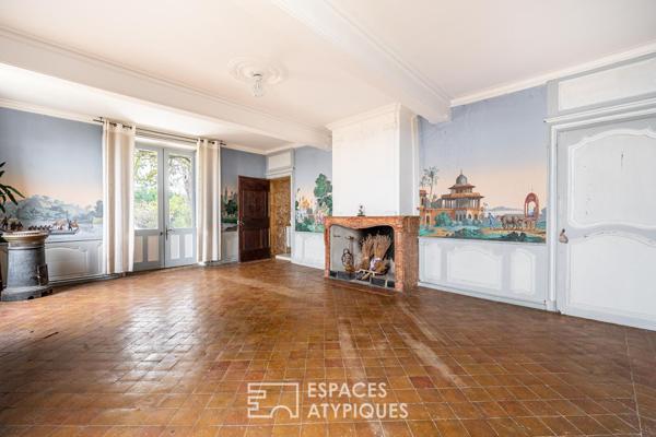 Maison en pierres dorées dans un château avec vue Mont-Blanc