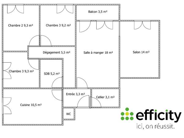 Appartement 5 pièces - 90 m²