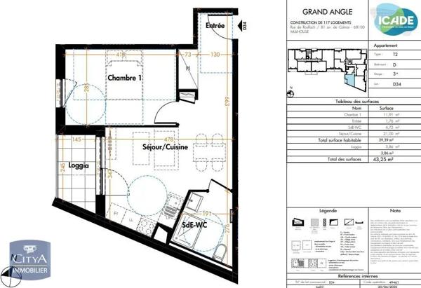 Appartement à louer 2 pièces 39.39m²