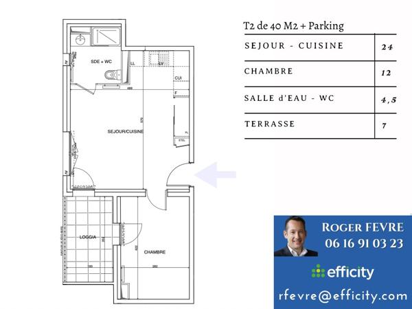 Appartement 2 pièces - 41 m² Exclusivité efficity