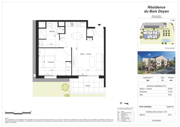 Appartement F2 à vendre  2 pièces - 44,07 m2 MONTCHANIN - 71