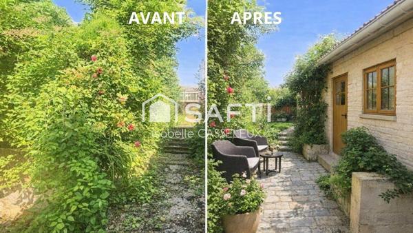 Maison de ville en briques de 110 m² – 2 chambres, garage, dépendances et jardin à Guise