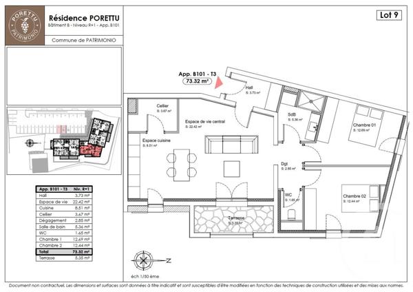 Appartement T3 à vendre  3 pièces - 73,32 m2 PATRIMONIO - 202