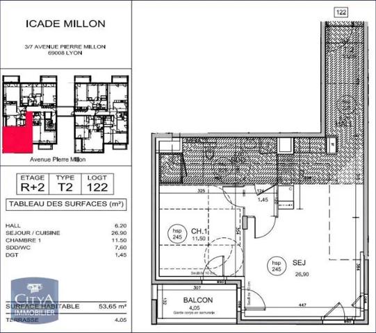Appartement à louer 2 pièces 53.8m² Lyon 8e Arrondissement (69008)