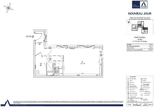 Location Studio 33.79 m² - Boulogne-billancourt 92100