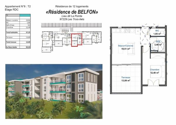 Appartement à vendre    2 pièces • 50,34 m2 Les Trois-Îlets