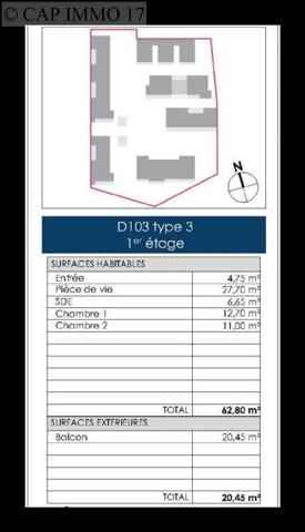 Appartement de 62,8 m² en vente à AXE LA ROCHELLE - NIORT