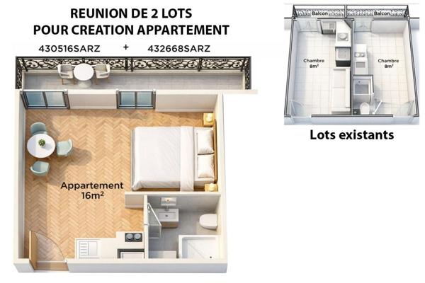Chambre 8.04M2 AVEC GRAND BALCON - 20m3 - 75011 PARIS 11 - FAIDHERBE-CHALIGNY (Possibilité Fusion 2  Lots=16m2)