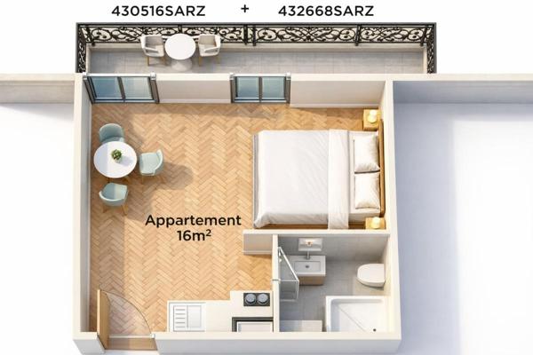 Chambre 8.04M2 AVEC GRAND BALCON - 20m3 - 75011 PARIS 11 - FAIDHERBE-CHALIGNY (Possibilité Fusion 2  Lots=16m2)