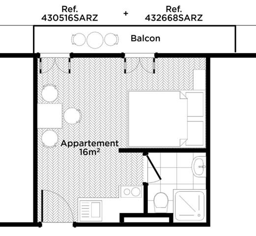 Chambre 8.04M2 AVEC GRAND BALCON - 20m3 - 75011 PARIS 11 - FAIDHERBE-CHALIGNY (Possibilité Fusion 2  Lots=16m2)