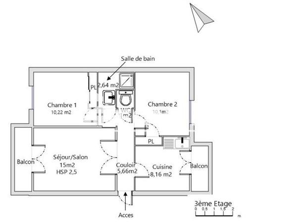 Location Appartement 3 pièces 52.78 m² - 4-6-8-10 BLD EUGENE ARNAUD Vienne 38200