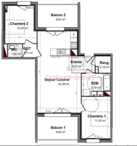 Appartement à vendre 3 pièces de 68 m²
