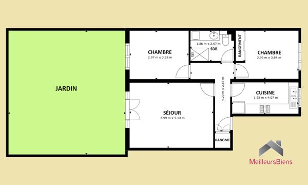 Rez-de-jardin 3 pièces de 62 m²