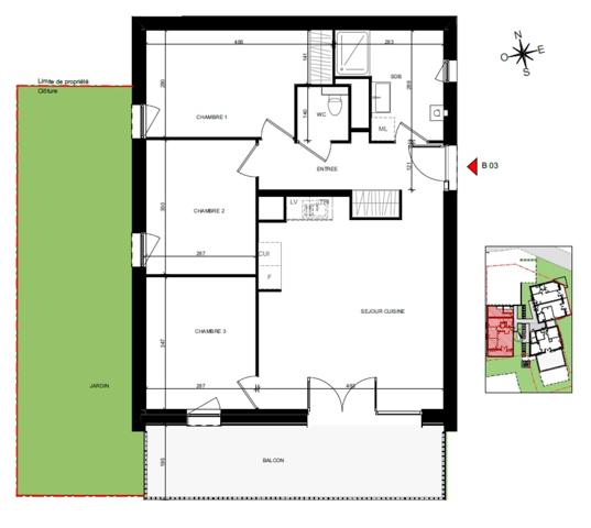 appartement T4 neuf à vendre ROUEN droite, surface hab 73.15 m2 + balcon 15.29 m2 + jardin 32.59 m2 + park.