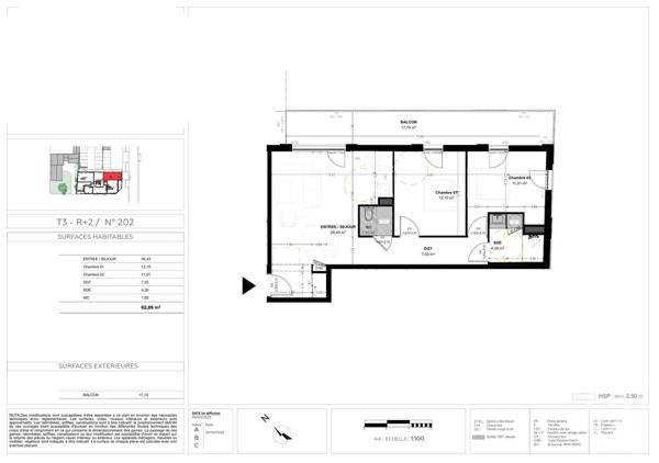 Appartement T3 à vendre  3 pièces - 62,89 m2 BIGANOS - 33