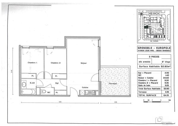 À vendre Appartement 3 pièces 52.38 m² - Grenoble 38000
