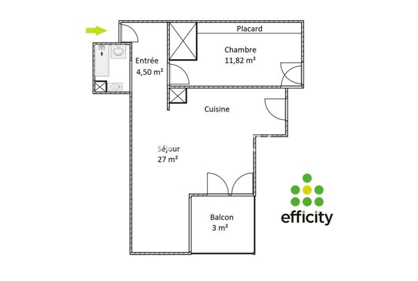 Appartement 2 pièces - 51 m² Exclusivité efficity