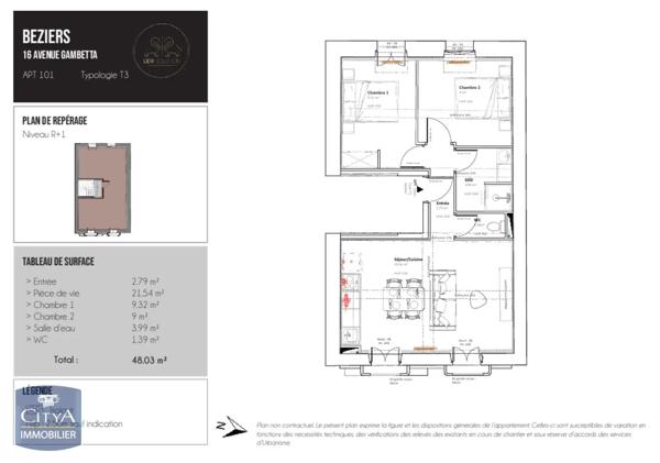 Appartement à louer 3 pièces 46.34m² Béziers (34500)