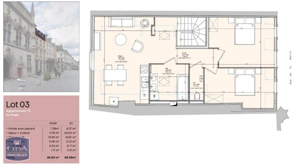 Appartement à louer 3 pièces 56.83m² Douai (59500)