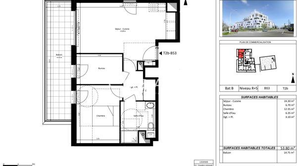 Appartement récent - T2 Bis - 53.80 m² - Balcon