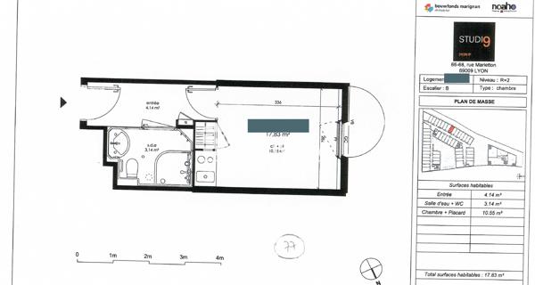 À vendre Studio 17.83 m² - Lyon 69009
