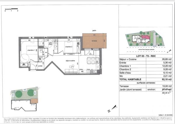 Appartement T3 à vendre  3 pièces - 62,18 m 2   BISCARROSSE  - 40