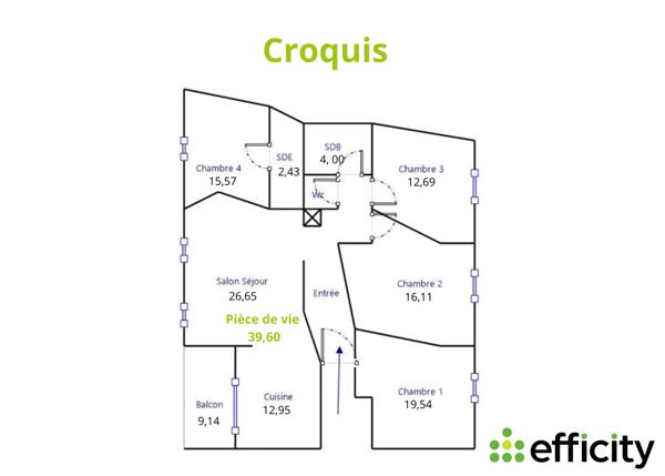 Appartement 5 pièces - 120 m² Exclusivité efficity
