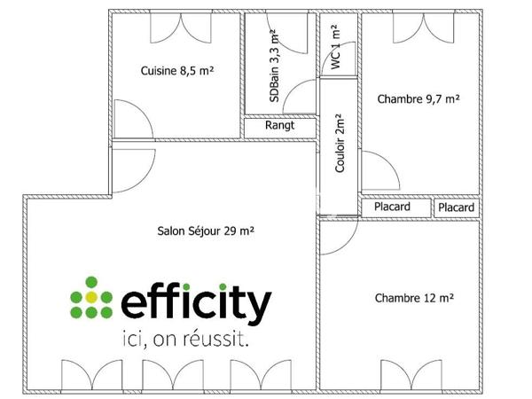 Appartement 3 pièces - 65 m² Exclusivité efficity