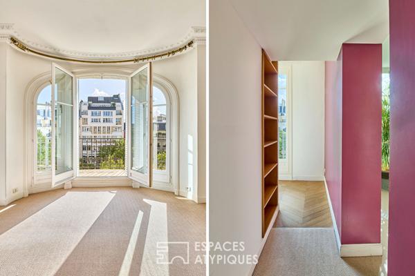 Haussmannien traversant en étage élevé avec balcons et vue proche Village d’Auteuil