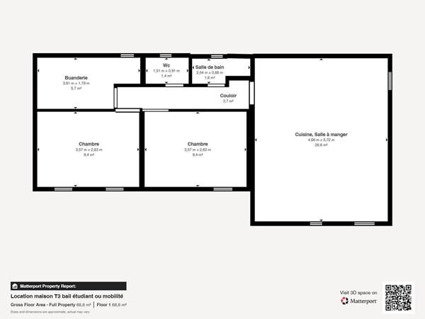 BAIL MOBILITE OU ETUDIANT Maison T3 meublé de 57m² à louer sur Jatxou