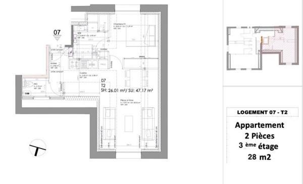 APPARTEMENT 2 PIECES DERNIER ETAGE VUE MER CABELLOU