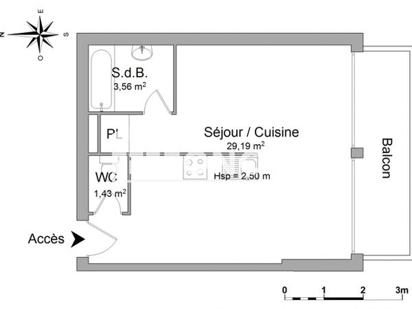 Location Studio meublé 34.18 m² - 60 RUE ALFRED KASTLER La Rochelle 17000