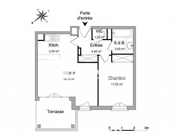 Location Appartement 2 pièces 42.27 m² - 70 AVENUE CLAUDE MONNET Marseille 13014