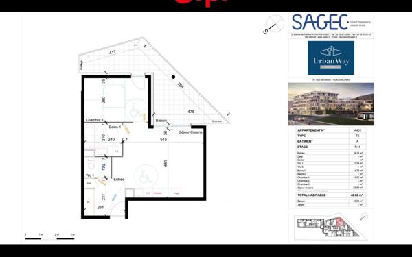 Appartement à vendre    2 pièces • 49 m2 Gaillard