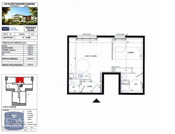 Appartement à louer 2 pièces 42.4m² Vannes (56000)