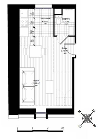 STUDIO entièrement rénové à vendre CLICHY (92) surface habitable 23 m2 au 4e étage