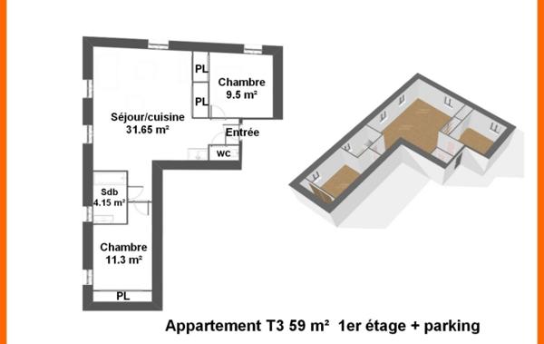 Vente Appartement P3 rénové(e) Montluel   