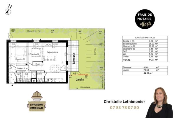 Appartement Dinard 3 pièces - 64.27 m2 - Jardin et local vélo privatifs + Parking