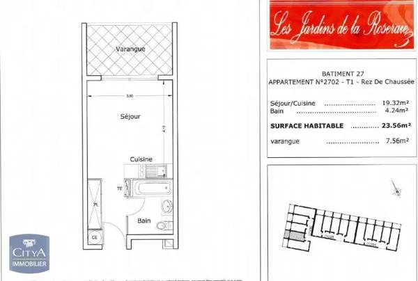 Appartement à louer 1 pièce 23.56m² Saint-Denis (97490)
