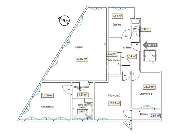 Appartement 4 pièces - 103 m² Exclusivité efficity