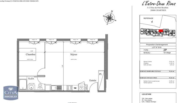 Appartement à louer 2 pièces 51.24m² Chartres (28000)
