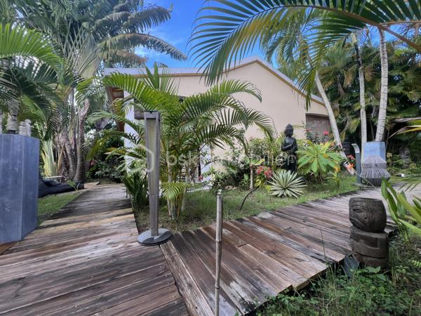 🖼️🪴🏡🌴 ***********EN EXCLUSIVITE *********  Ensemble immobilier d’exception composé d une belle villa T4/5 de 135 m2 avec piscine et d un fonds de commerce proposant 4 gîtes pour une superficie totale de 212 m2 (deux T2 et deux T3) avec piscine et bar sur un terrain arboré de 1600 m2.

Il bénéficie d'un emplacement de premier choix (plusieurs plages renommées ⛱️🐚🌊☀️🏖️🐠 accessibles à pied (bois jolan, Helleux, Pierre et Vacances), dont des spots de surf 😀🏄‍♀️🏄🏻‍♂️🌊, des chemins côtiers promettent aussi de belles balades depuis ce bien). Les commodités sont proches et l'accès à la route nationale est proche.

😊 Les heureux propriétaires, après y avoir mis tous leurs talents de décorateurs / paysagistes / gestionnaires et en avoir fait un petit bijou de raffinement, de convivialité et d’exotisme 🍹🎋🌵🌴, sont appelés par de nouvelles aventures sous d autres horizons 🌍 👀🔎 Ils recherchent maintenant des repreneurs, chanceux de pouvoir faire perdurer leur réussite et qui pourront eux aussi s épanouir dans ce lieu d exception et apaisant au cœur d une nature luxuriante et exceptionnelle (rare sur Grande Terre).

🚪De construction béton, l espace privatif (la villa) et l espace commercial (les 4 gîtes) bénéficient chacun d une entrée indépendante assurant une intimité totale 👍 depuis un grand parking prévu pour 6 voitures.

Vous serez charmés dès l'entrée avec tout d'abord une villa T4/T5 sans vis à vis, composée d'un agréable salon, d'une cuisine équipée semi-ouverte, un cellier, un couloir, 3 chambres, une salle d'eau avec douche et double vasque, puis un wc indépendant. A l'étage : une mezzanine (pouvant être fermée afin d'obtenir une quatrième chambre) avec sa salle d'eau (lavobo, douche et wc). A l'extérieur : une terrasse cosy fermant par des volets roulants anti-cycloniques Somfi, et un magnifique espace extérieur végétalisé, agrémenté d'une piscine de 4m x 2m bordée de pierre de rivière et une douche extérieure ainsi que d'une pergola avec espace détente et coin bar.

Découvrons maintenant l'espace gites... Une belle allée végétalisée vous transportera dans un paradis tropical digne de basse terre ! Sérénité, détente et dépaysement assuré ! Vous découvrirez un espace bar / pergola / espace repas avec ambiance lounge qui vous mènera à la majestueuse piscine agrémentée de deux espaces détente (dont un couvert), avec une douche extérieure.

Puis 4 gites cosy aménagés avec goût et prêts à louer (deux T2 composés d'un salon, une cuisine, une salle d'eau et deux terrasses dont une couverte et deux T3 composés d'un salon, une cuisine, 2 chambres (pour 5 couchages au total), une salle d'eau et deux terrasses dont une couverte.

💘 Vous l aurez compris au vu des photos et des notes extrêmement élevées sur les sites de réservation, ce bien incroyablement abouti et pensé avec finesse, subtilité, raffinement, confort, harmonie dans chaque détail et intelligence, fera le bonheur de ses nouveaux propriétaires. Tous les logements sont vendus meublés et équipés, la décoration et le mobilier sont d une qualité rare et haut de gamme (teck, aluminum où grandes marques se côtoient tels que les canapés Bubble de Roche Bobois, Claire Ambiance, Woodstock, Jura, Dyson, Vorweck, etc...  (les connaisseurs y seront sensibles) 👍 Chaque espace reflète le goût raffiné des propriétaires, qui ont su créer une atmosphère unique où charme et authenticité se mêlent avec justesse.

Les vendeurs sont d'une générosité rare : ils ont poussé leur degré d'exigence à l'extrême pour le confort de leurs hôtes (chaque locatif est équipé d'une machine à café à grains de marque Jura, d'aspirateurs sans traineau tels que Dyson par exemple, les électroménagers sont tous de belles marques. Dans la villa qu'ils occupent, un salon Roche Bobois, de la Sono De Vialet, un robot Thermomix, un robot Kenwood, un airfryer, un sèche linge +++ , des lustres haut de gamme, linge de lit, matelas pour certains d'hôtellerie, robot sans fil pour la piscine.etc... on y trouve aussi de belles pièces d'antiquaires, etc... Tous ces éléments sont inclus dans la vente, les propriétaires ont à coeur de faire bénéficier à leurs successeurs tout le confort et la haute qualité des éléments qui composent ce bien rare. Seuls quelques tableaux signés seront récupérés.

Autres avantages : une citerne tampon de 6000 l alimente tout le site, télésurveillance, vaste parking privé avec portail électrique, micro-station quasiment neuve répondant aux normes actuelles, internet par satellite offrant une connexion irréprochable, porte d'entrée maison en alu, fermeture 4 points, arbres fruitiers (manguier, maracudja, avocatier, goyavier, bananiers. Un abri de jardin en dur borde le parking.

🔵 Pour ce bien d’exception, la fiabilité financière des acquéreurs sera vérifiée avant chaque visite 👍

N'hésitez-pas à me contacter, de préférence via whatsapp ou par mail.